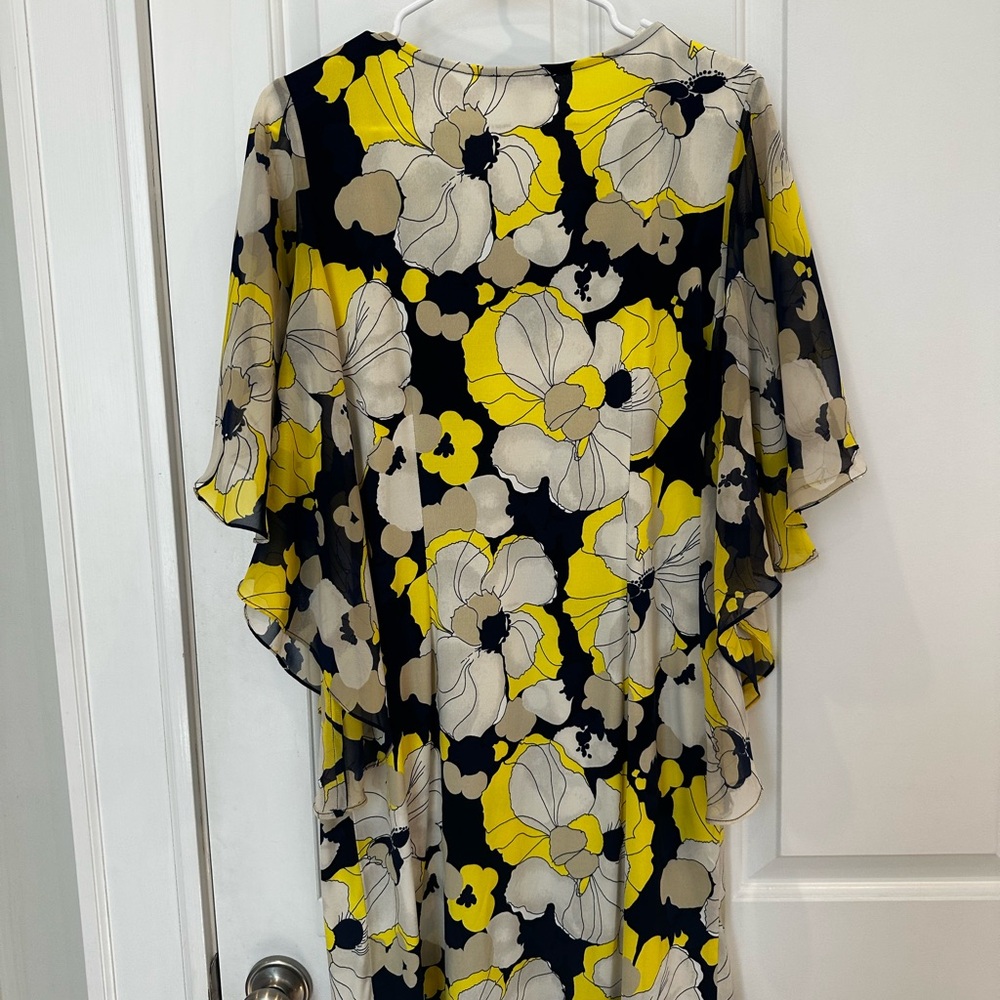 Floral Kimono Dress in Yellow and Navy